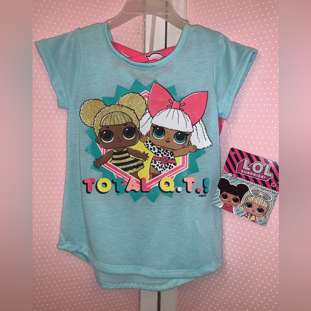 Girls size 4 Two piece short set. LOL SURPRISE BRAND. Dolls on front.